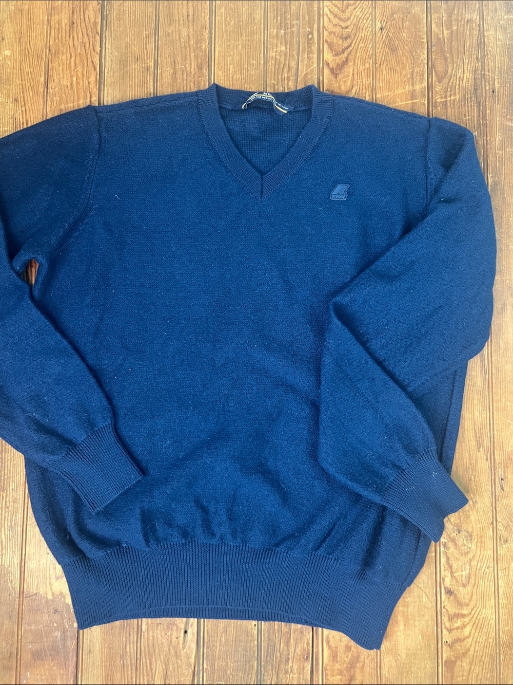 K-Way Men's Dark Blue V-Neck Sweater  Antione Merino Wool Heavy size Xl EUC